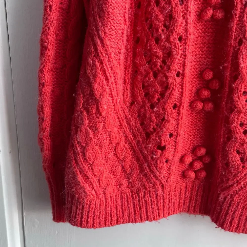 J.Crew Textured Alpaca Blend Pom Pom Cable Knit Sweater – Size Small